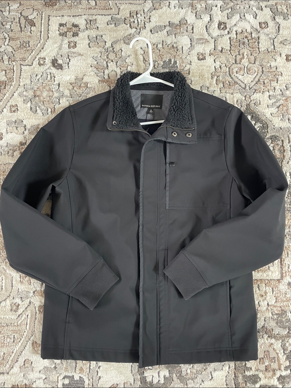 Banana Republic Men’s Black Lightweight Jacket with Sherpa Collar